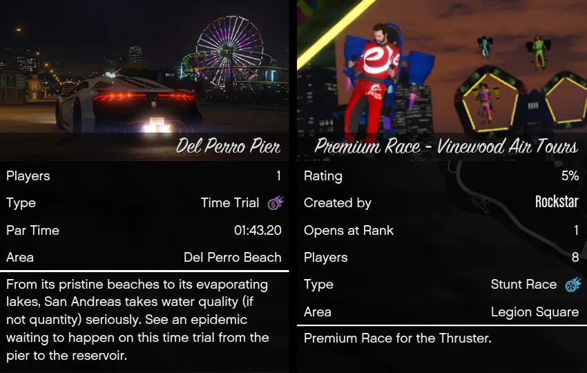 Time Trial Del Perro Pier, Premium Race Vinewood Air Tours