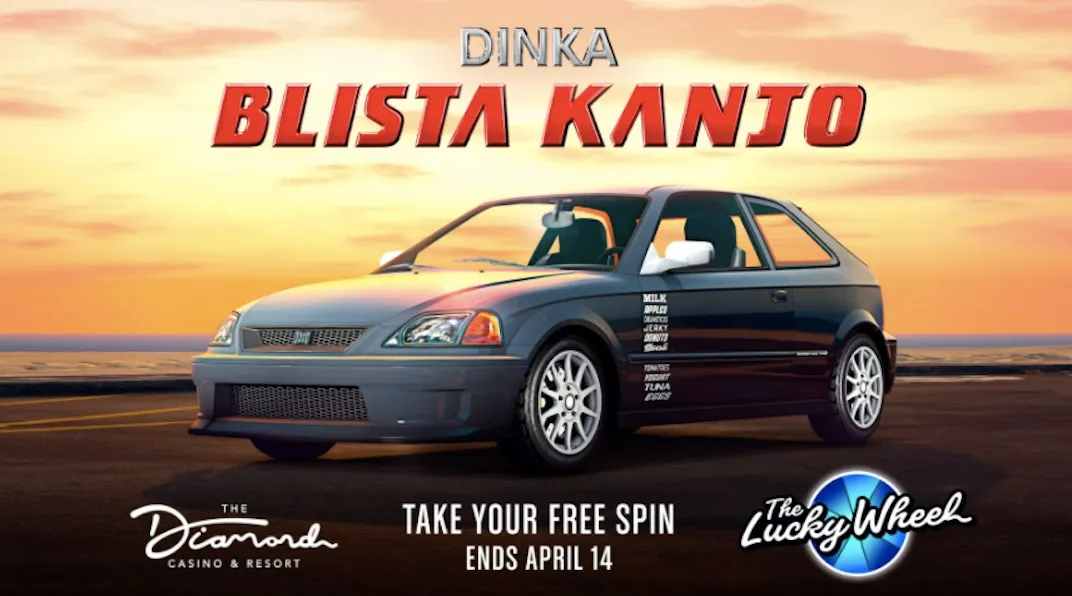 The podium vehicle for the GTA April 8th update is the Blista Kanjo