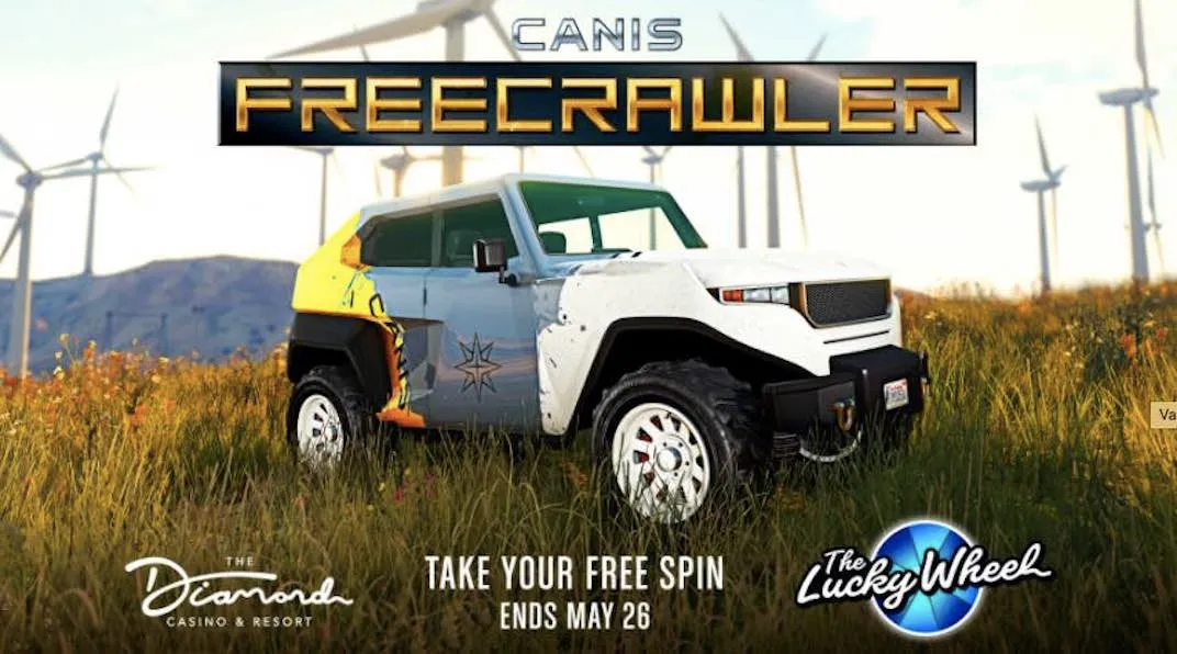 The podium vehicle for the May 20th Grand Theft Auto update is the Canis Freecrawler.