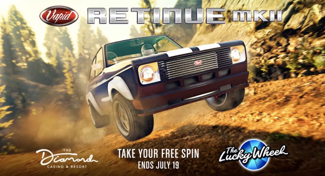 The podium vehicle for the Grand Theft Auto July 8th weekly update is the Vapid Retinue Mk II