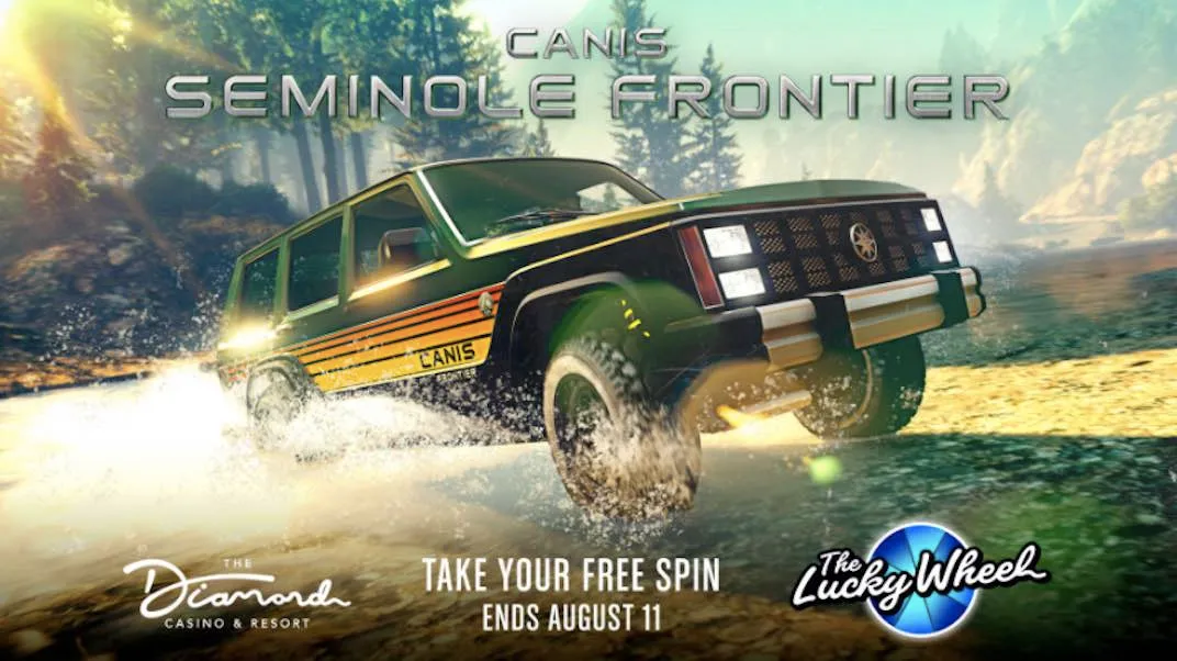 The podium vehicle for the Grand Theft Auto August 5th weekly update is the Canis Seminole Frontier.