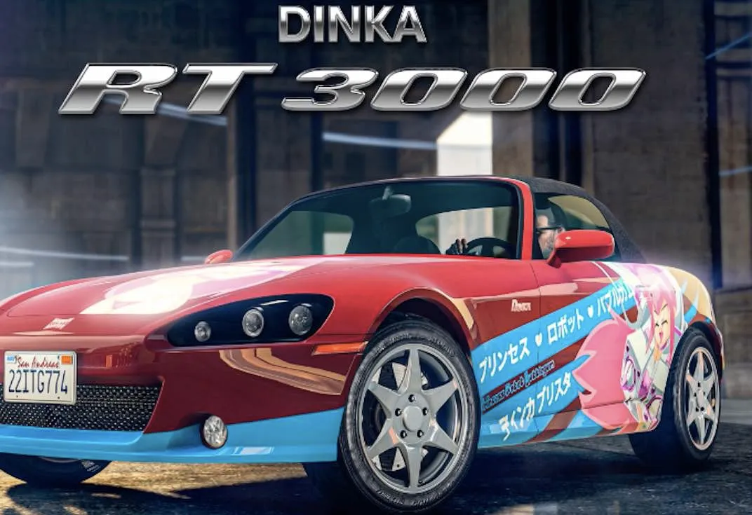The podium vehicle for the June 23rd, 2022 Grand Theft Auto V Online weekly update is the Dinka RT 3000.