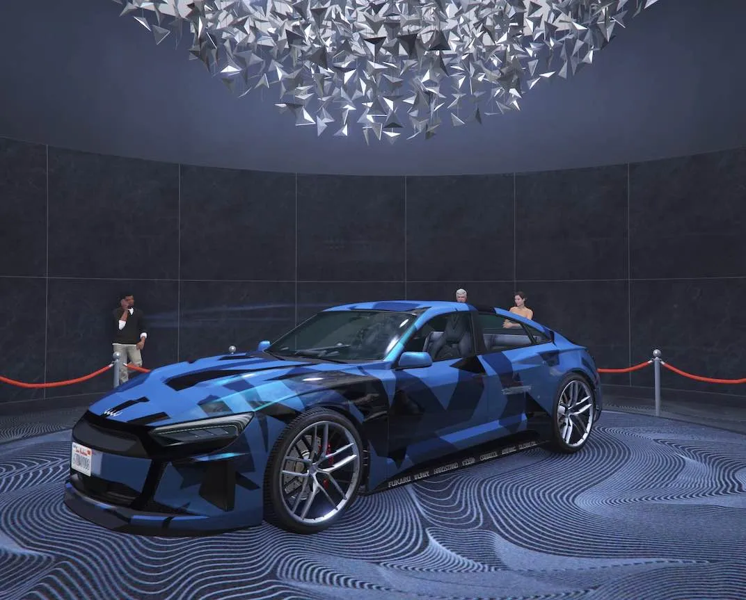For the March 2nd, 2023 Grand Theft Auto V Online weekly update the podium vehicle is the Obey Omnis e-GT.